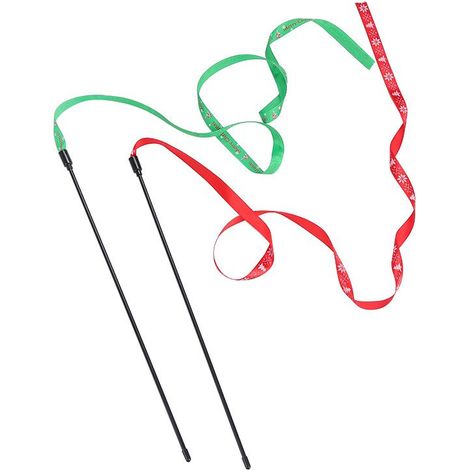 Jouet baguette pour chaton de Noël avec ruban rouge vif ou vert (1/4)