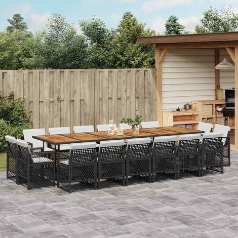 Ensemble à manger de jardin 17 pcs-Salon de jardin coussins noir résine tressée 696818 (1/5)