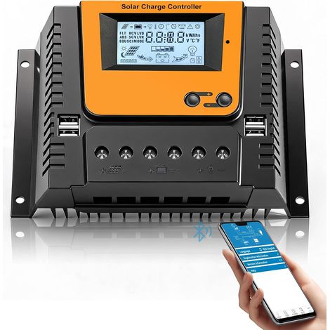 80A Contrôleur de Charge Solaire Avec Bluetooth, PWM 80A 12V 24V 36V 48V Régulateur Charge Solaire avec Capteur Température, Rétroéclairé LCD Écran, 4 ports USB, pour LI SLD FLD GEL AGM Batteri (1/5)