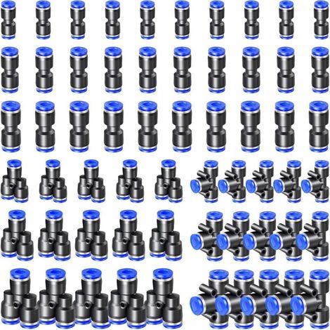60 Pièces Raccord Pneumatique, Connecteur Pneumatique en Plastique, Raccord Rapide Air Comprimé, Connexions Rapides pour Conduites D'air (4mm/6mm/8mm, Y+T+I Type Combo)