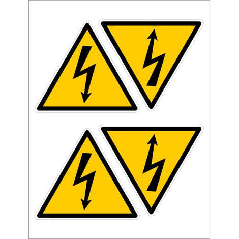 Etiquettes Danger Electrique planches autocollants différents formats NF ISO 7010 (C1544). Panneau danger électricité - Planche de 4 adhésifs 90x80 mm