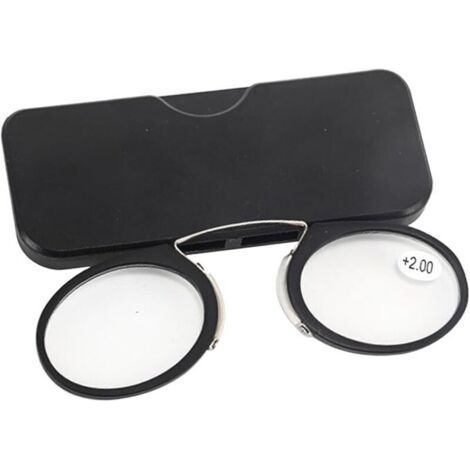 Mini-Nasenclip-Brille, bügellose Vergrößerungsbrille, tragbare Mini-Lesebrille mit Nasenclip, bügellose Lesebrille, Vintage-Korrektionsbrille für Damen und Herren, +2,0, Schwarz (1/5)