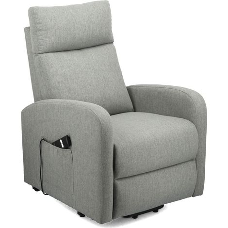 Home Heavenly® - Butaca reclinable eléctrica LUNA con reposapiés elevable y tela tapicería antimanchas, 101x85x65 cm. Color: Gris (1/5)