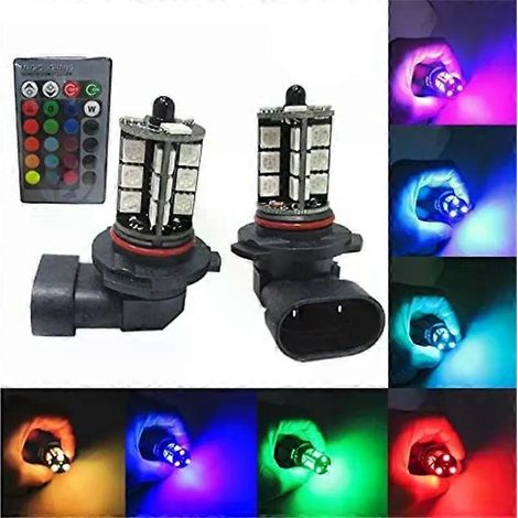Lot de 2 ampoules antibrouillard H8 9005 881 1156 1157 RGB pour voiture, feux de jour (DRL), antibrouillards, LED, télécommande, 12 V, 2 pièces 9005 (1/5)