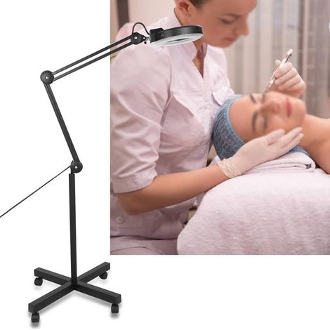 Lampe loupe sur pied - Bras pivotant réglable - Lampe loupe x 5 - Lumière pour soins de la peau - Beauté - Manucure - Tatouage - Salon - Spa - Avec support à roulettes noir (1/5)
