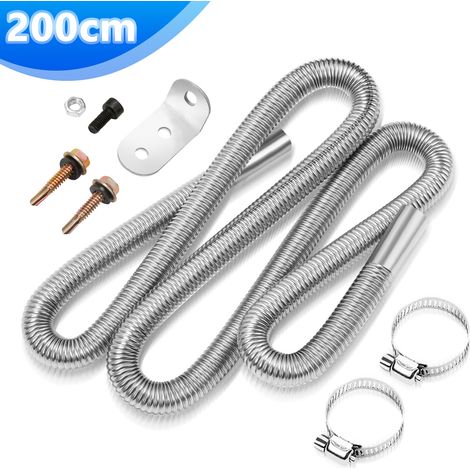 Wolketon 200cm φ25mm AbgasschlauchAbgasschalldämpfer Edelstahl Auspuffrohr – Komplettset für Dieselheizung und Autoheizung mit Klemmen und Schalldämpfer (1/5)