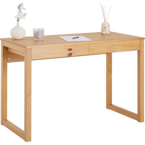 Idimex – Bureau droit en pin massif brun – 2 tiroirs de rangement – Dimensions 75 x 110 x 54 cm – Design scandinave épuré (1/4)