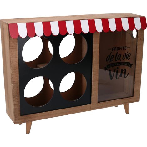 Portabottiglie legno 4 posti con portatappi bistrot rettangolare cm38x25h8 (1/4)