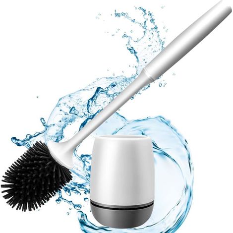 Silicone Toilet Brush with Holder - With Holder - Quick Drying - For Deep Cleaning