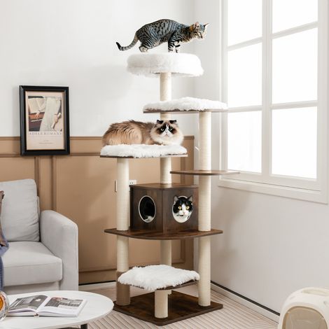 Arbre à chat, Maison à chat Géant 175 cm, Plateformes et Colonnes Sisal Griffoir Café CW2379 Maison Chic (1/4)