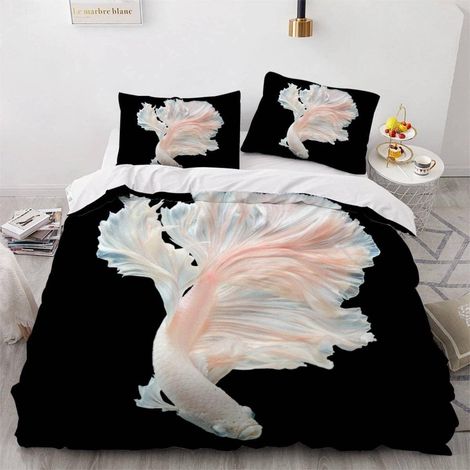 Housse de Couette 140x200 Enfant Poisson Parure de Lit 1 Personne Microfibre Housse de Couette La Vie Marine 3D Imprimé Literie Set 3 Pièces avec Fermeture Éclair - 140x200+2x50x75 (1/5)