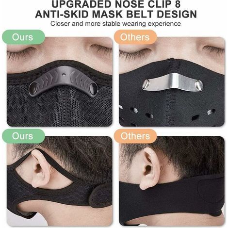 4 masques anti-poussière de sport + 12 filtres à charbon actif, réutilisables, respirants, activités de plein air, travail du bois, tonte et course, cyclisme gris- (1/4)