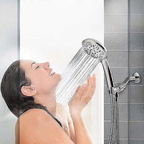 Pommeau de douche, douchette à main à 9 jets avec interrupteur marche/arrêt, pommeau de douche haute pression en nickel brossé (1/5)