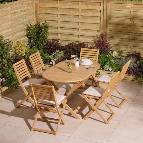 Rowlinson Ashdown Folding 6 Seat Oval Dining Set with Cushions (1/5)