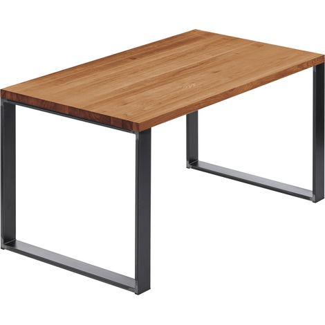 LAMO Manufaktur Esstisch Küchentisch, 140x60x76 cm (AxBxH), Modern, Dunkel / Rohstahl mit Klarlack, LNG-01-A-004-0000M