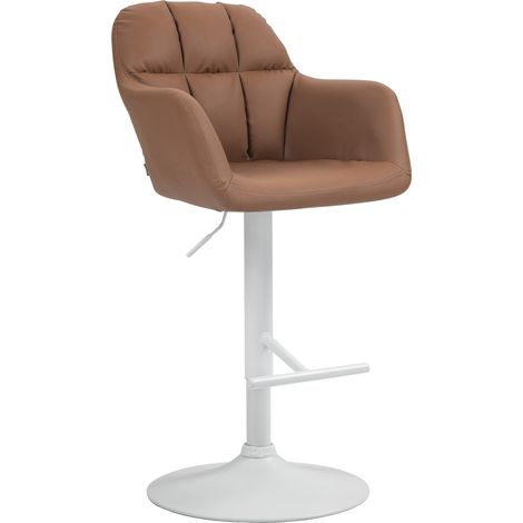 Sgabello da bar/seggiolone x1 con funzione girevole a 360° similpelle marrone chiaro con cuciture decorative base in metallo bianco 100006531