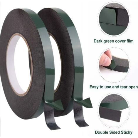 2 rouleau 12mm uban Adhésif Double Face en Mousse Noire,Rouleaux de Ruban de Montage étanche pour les Garnitures de Voitures,Plaques D'immatriculation (10m chaque rouleau) (1/5)