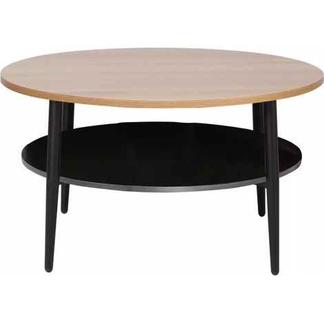 Table basse chêne et noir 2 étages 80 cm ZENIX (1/3)
