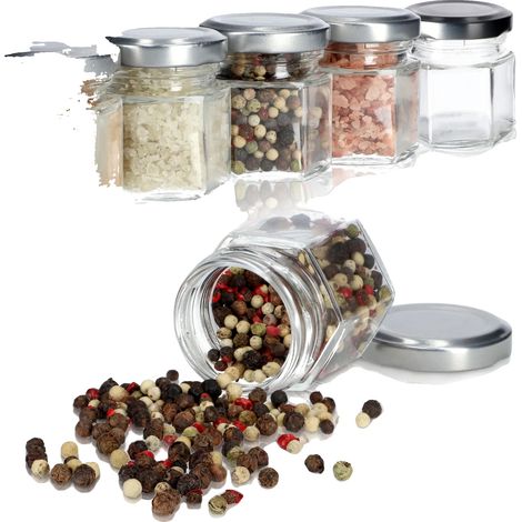 Barattolo per spezie, capacità 30 ml, tappo a vite, set da 6, in vetro, design esagonale (1/5)