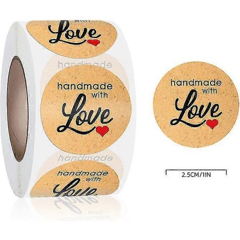 3 rouleaux d'étiquettes en papier kraft « Fait maison avec amour », étiquettes autocollantes rondes, étiquettes cadeaux adhésives (1/2)