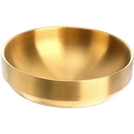 Bol double en acier inoxydable doré de 19 cm, bol à soupe épais, bol à bibimbap, bol à soupe de nouilles (doré)-19.00X19.00X6.50CM-Golden (1/4)