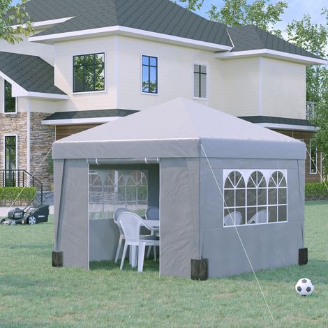 Gazebo pliant à hauteur réglable fenêtres en acier tissu Oxford - Dimensions: 3x3 m - Couleur: Gris clair