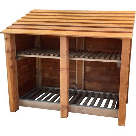 Wooden Log Store, W146xH126cm (Brown finish) With Kindling Shelf