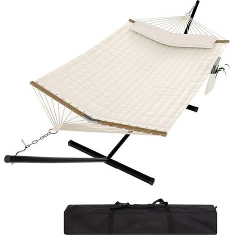 Hamac 2 Places avec Support - Hamac Double avec Structure Acier Robuste - Charge Max 205 kg - 365 x 140 cm - Beige (1/5)