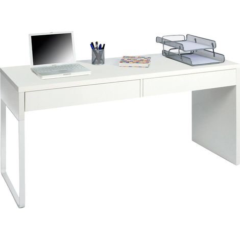 Dmora Escritorio reversible con dos cajones, color blanco brillo, Medidas 138 x 75 x 50 cm, con embalaje reforzado