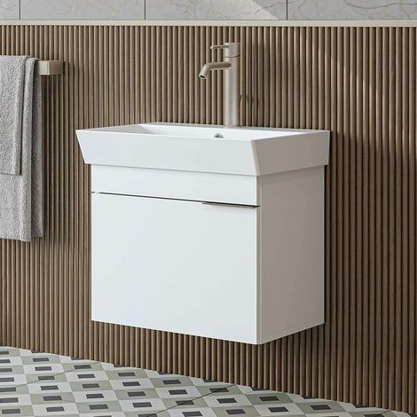 Meuble vasque suspendu 59 cm blanc 1 porte NORIA (1/5)