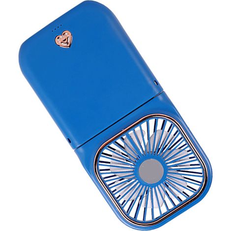 Ventilateur de cou pliable à trois vitesses réglables, rechargeable par USB, petit ventilateur portable à porter autour du cou, idéal pour la randonnée et les pique-niques, bleu (1/5)