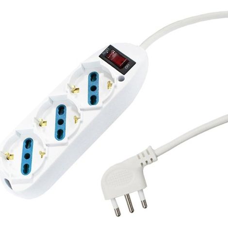 Multipresa Ciabatta Elettrica Cavo 5M Con 3 Posti Prese Universale 10/16A Schuko e Interruttore Spina 10A Laterale Bianco