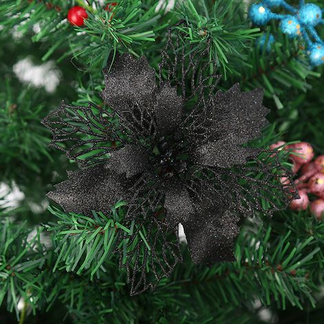 10 étoiles de Noël artificielles à paillettes, 9 cm, noires, pour la décoration de mariages et de fêtes. (1/5)
