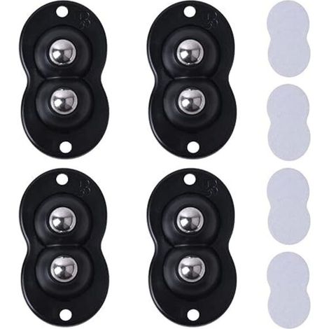 Bardusch-4 mini roulettes auto-adhésives 360°, rouleaux universels pour poubelles/boîtes, noires (1/5)