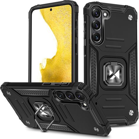 Cover protettiva rinforzata per Samsung Galaxy S23 con supporto magnetico Ring Armor, colore nero. (1/3)