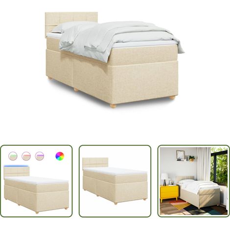 vidaXL Surmatelas - Sommier à lattes de lit et matelas Crème 90x190 cm Tissu (1/5)