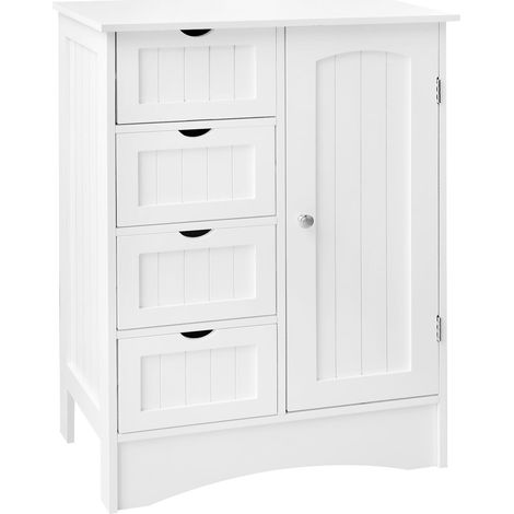 ML-Design Armario Blanco para Baño con 1 Puerta y 4 Cajones 55x81x30 cm, Cómoda Independiente con Mucho Espacio de Almacenamiento Estilo Rústico, Mueble de Madera MDF, Cajonera Multiúsos para Aseo (1/5)