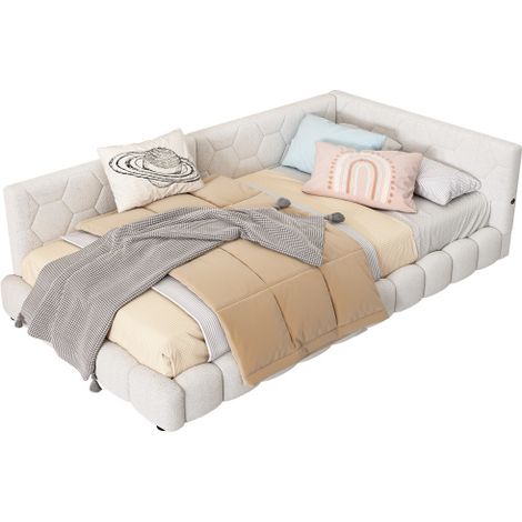 Canapé lit 90x200 cm avec LED 16 couleurs, ports USB et Type-C, sommier à lattes, cadre en velours blanc, banquette daybed pour chambre adulte - CHICFURN (1/5)