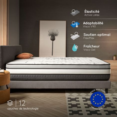 Matelas Solar 160x200 - Soutien Blue Latex - Mousse à  mémoire HR - Excellent Confort - Haute Qualité - Respiration Optimale -Très épais 30 cm