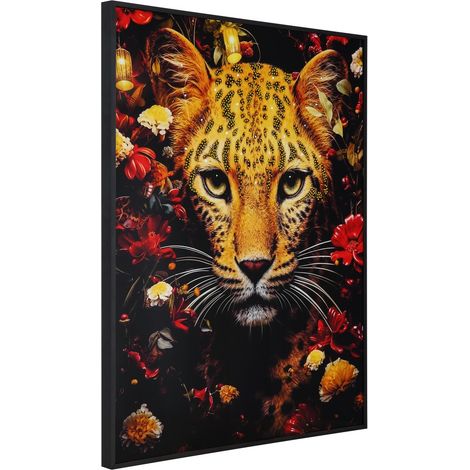 LED Leinwanddruckbild Tiger Blumen Farbwechsel Dimmbar Fernbedienung H 90 cm (1/5)