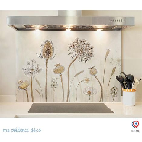 Fond de hotte : Fleurs et pissenlits 3 - Verre trempé - 90 cm - 60 cm (1/5)