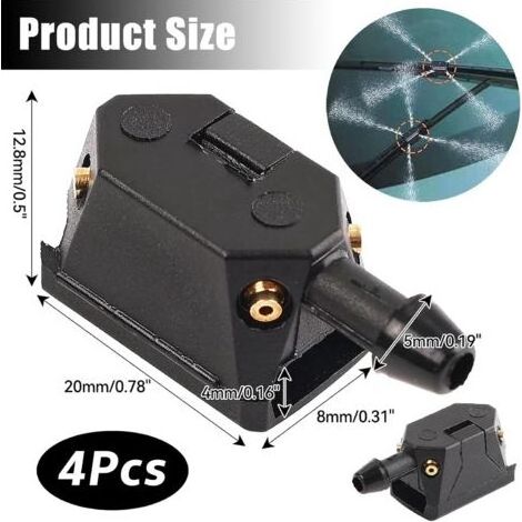 4 Pièces Gicleur Lave Glace, Buses D'Essuie-Glace De Pare-Brise Universelles, Gicleur Essuie Glace Voiture, Pare Brise Gicleur Lave Glace pour Bras d'Essuie-Glace De 8 mm 9 mm(Noir) (1/5)