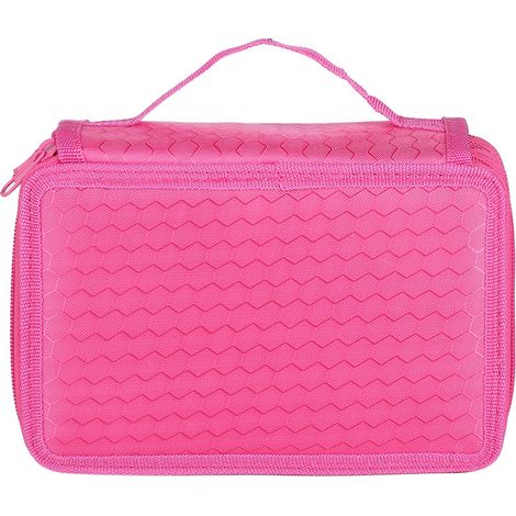 Étui à crayons de dessin 4 couches 72 trous rose rouge, organisateur de stylos en tissu unicolore pour artiste (1/5)