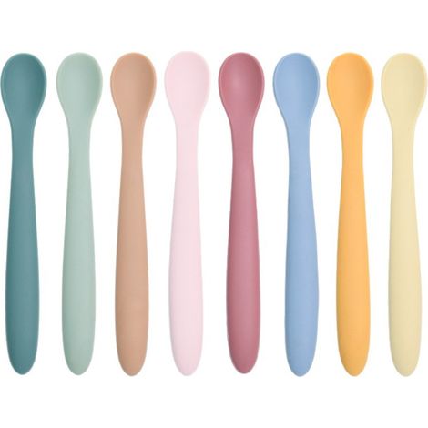 Cuillère pour bébé (lot de 4), cuillère en silicone, cuillère d'apprentissage pour bébé, cuillère molle pour bébé phase 1, cuillère d'entraînement pour bébé, idéale pour l'alimentation autonome et le 