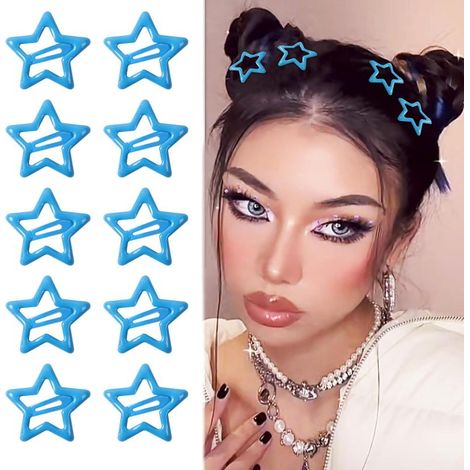 Conjunto de 10 bonitas pinzas para el cabello con forma de estrella para niñas, hechas de metal azul. (1/5)