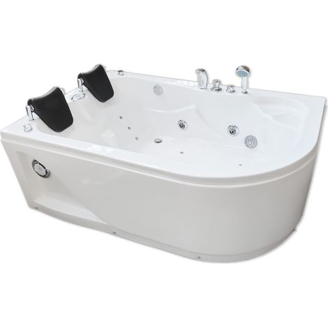 Baignoire balnéo blanche 170 x 115 cm pour 2 personnes – 15 jets chromés – Pompe 1,5HP – Système de désinfection – Eliteshopping