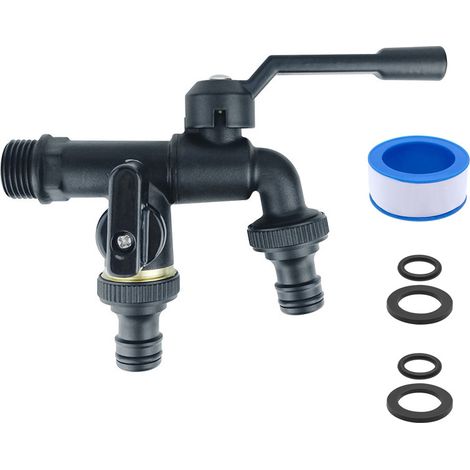 Robinet de jardin en laiton 1/2" avec 2 sorties 3/4", une entrée et deux sorties, noir