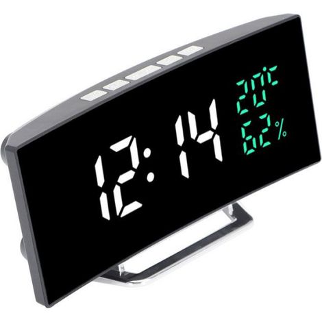 Réveil miroir LED LED miroir réveil écran incurvé 12 24 heures température humidité affichage Snooze Mode bureau set (1/4)