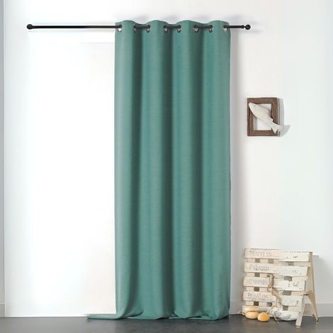 Rideau en 100% lin Libeccio Bleu Paon 135x255 cm (1/3)
