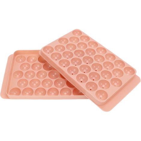 Bac à glaçons rond à 33 compartiments, en polypropylène alimentaire, avec couvercle, idéal pour les réfrigérateurs de bureau, couleur rose - AquaForge (1/5)